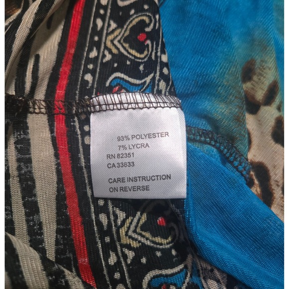 ShuShu Leopard Animal Print Boho Top Size L Smocked Neckline Tribal Border FLAWS - Picture 7 of 11